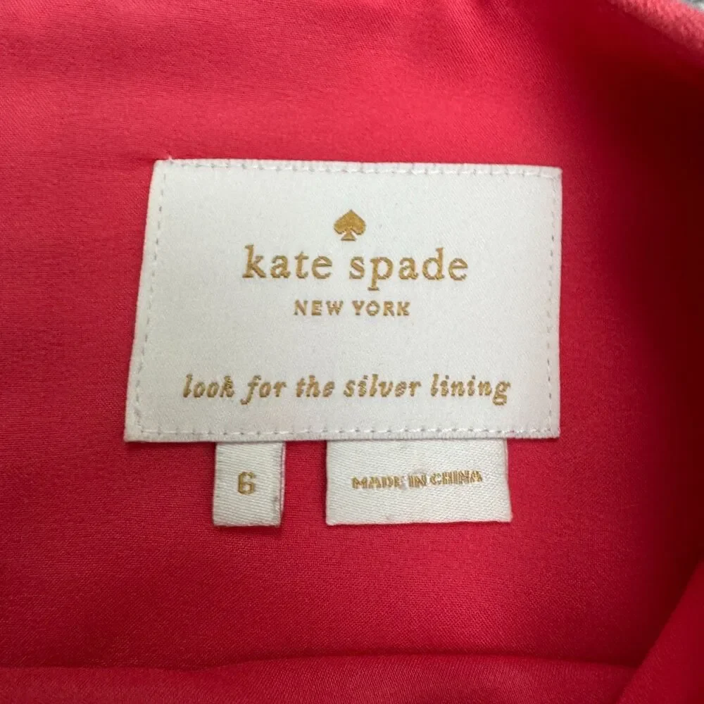 Kate Spade 3/4 Sleeve A-Line Shift Midi Dress Womens 6 Bright Pink Coral Stretch